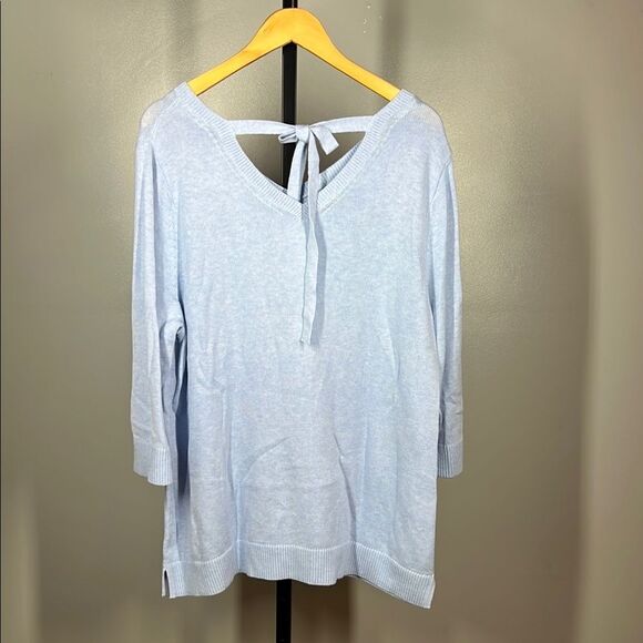 Talbots Gray 3/4 Sleeve Tie Front Relaxed Blouse - Picture 2 of 7